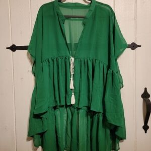 Womens Coverup Vibrant Green Ruffled One Size